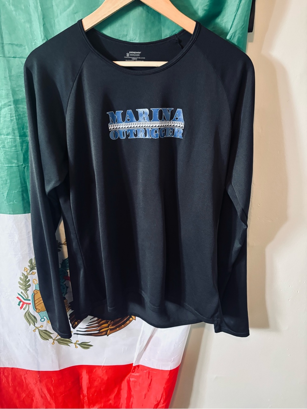 Patagonia Black Long Sleeve Marina Outrigger Graphic Tee - Blue Logo